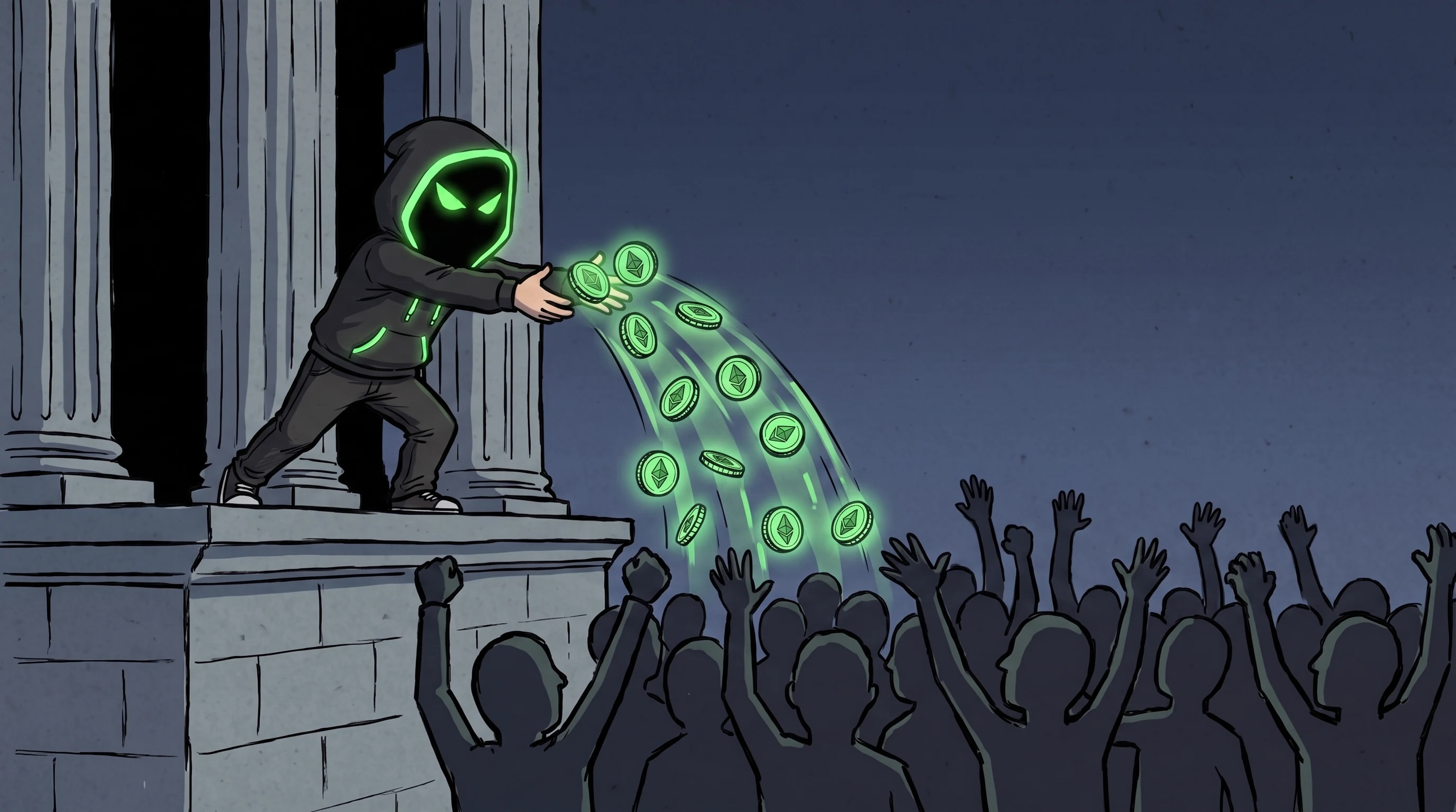 the outlaw pouring ETH to the crowd